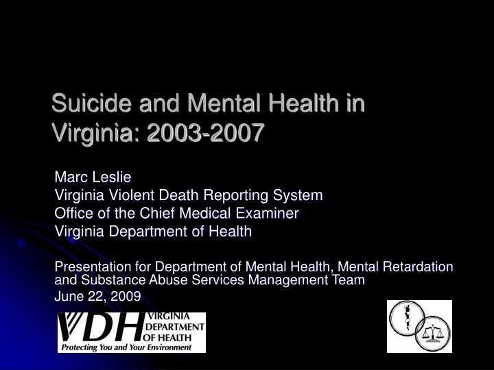 suicide and mental health in virginia 2003 2007
