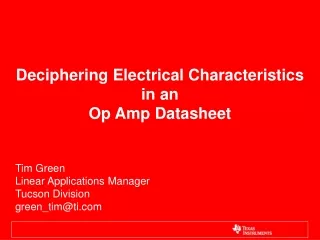 Deciphering Electrical Characteristics in an  Op Amp Datasheet
