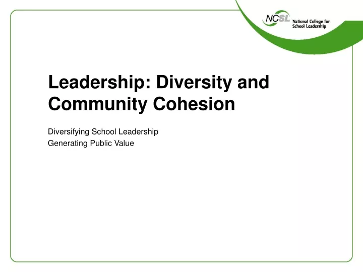 leadership diversity and community cohesion