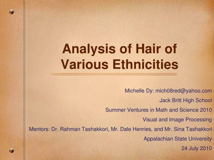 analysis of hair of various ethnicities