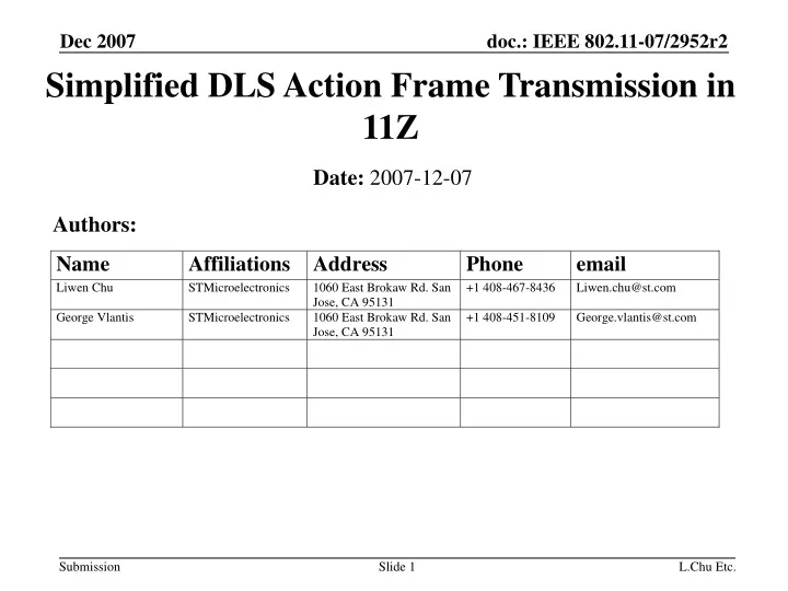 simplified dls action frame transmission in 11z