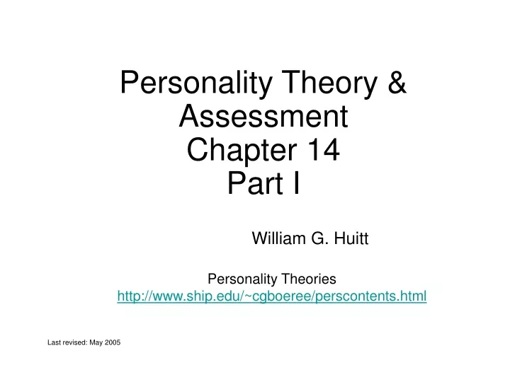 personality theory assessment chapter 14 part i