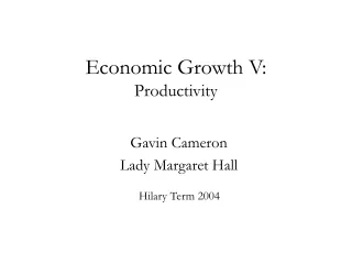 Economic Growth V: Productivity