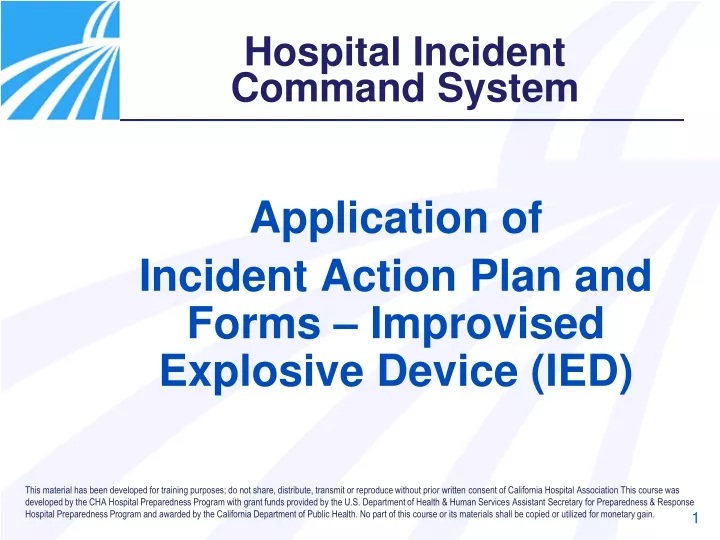 application of incident action plan and forms improvised explosive device ied