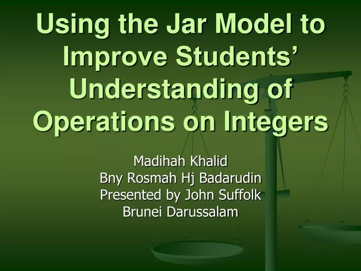 using the jar model to improve students understanding of operations on integers