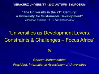 “Universities as Development Levers: Constraints &amp; Challenges – Focus Africa” By