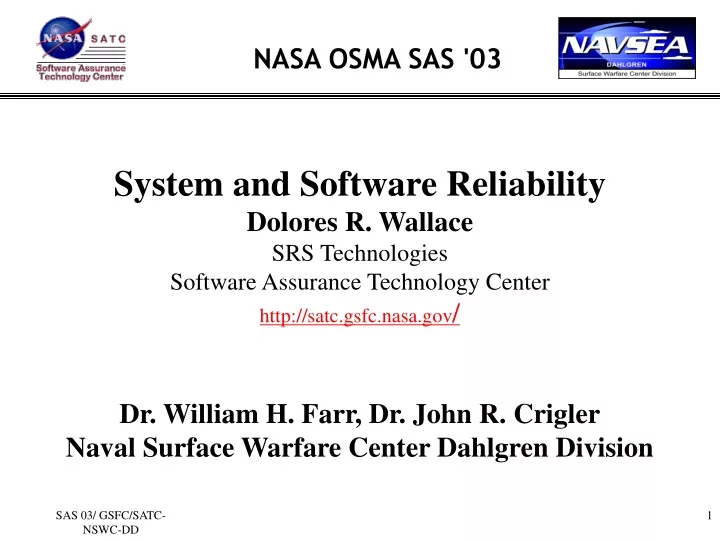 system and software reliability dolores r wallace