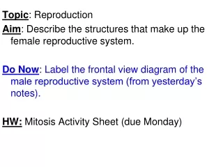 Topic : Reproduction Aim : Describe the structures that make up the female reproductive system.