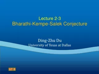Lecture 2-3 Bharathi-Kempe-Salek Conjecture
