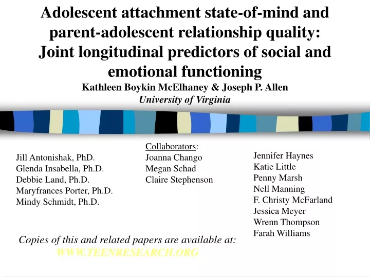 adolescent attachment state of mind and parent