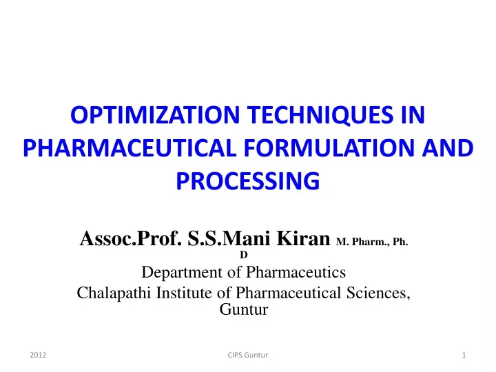 optimization techniques in pharmaceutical formulation and processing