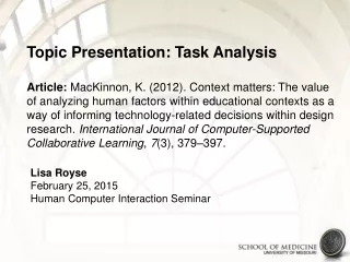 Topic Presentation: Task Analysis