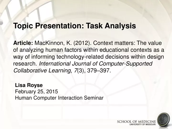 topic presentation task analysis article