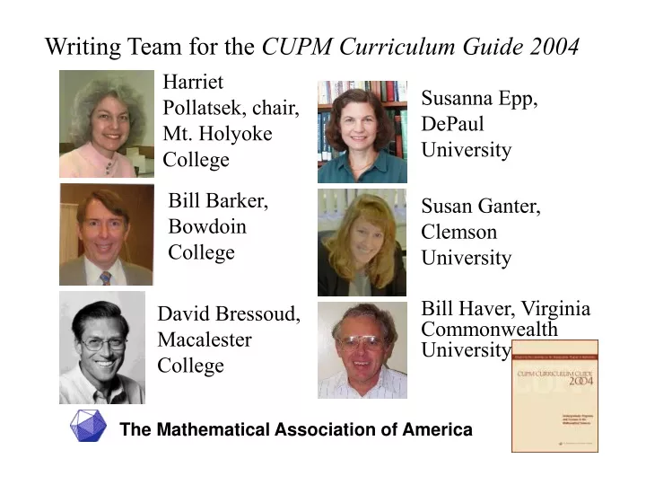 writing team for the cupm curriculum guide 2004