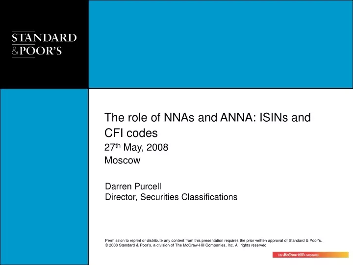 the role of nnas and anna isins and cfi codes 27 th may 2008 moscow