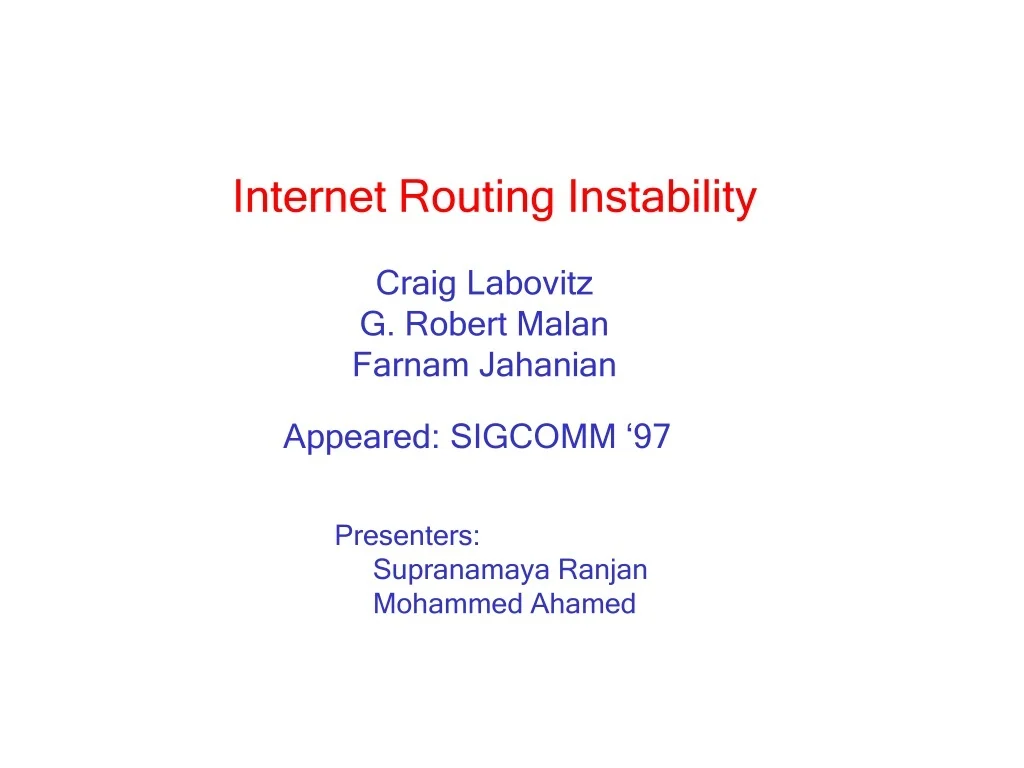 Network Instability PPT - Internet Routing Instability: BGP Overview & Solutions PowerPoint ...
