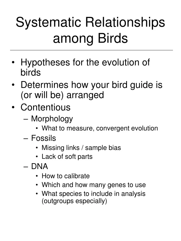 systematic relationships among birds
