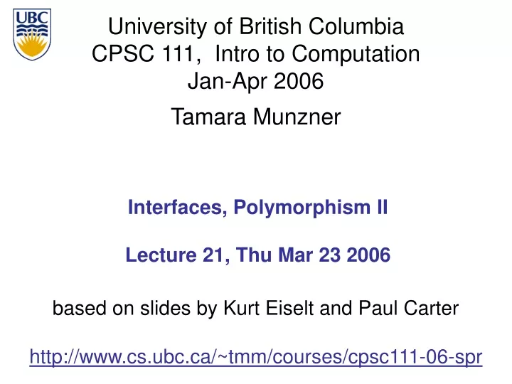 interfaces polymorphism ii lecture 21 thu mar 23 2006