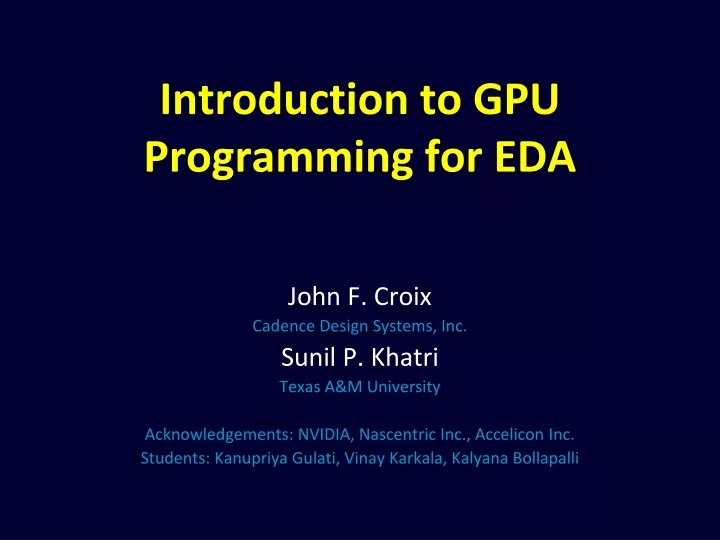 introduction to gpu programming for eda