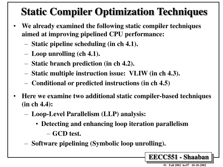 static compiler optimization techniques