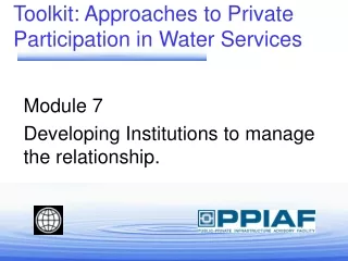Toolkit: Approaches to Private Participation in Water Services
