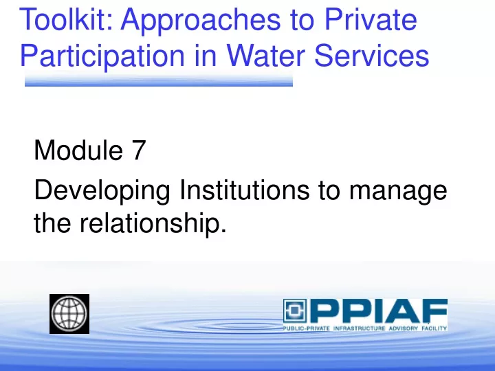 toolkit approaches to private participation in water services