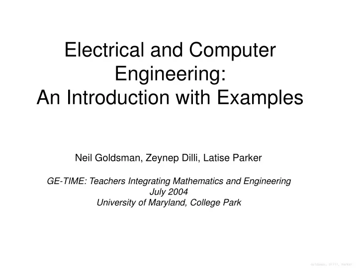 electrical and computer engineering an introduction with examples