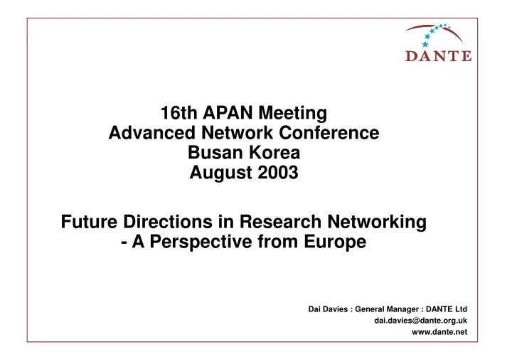 future directions in research networking a perspective from europe