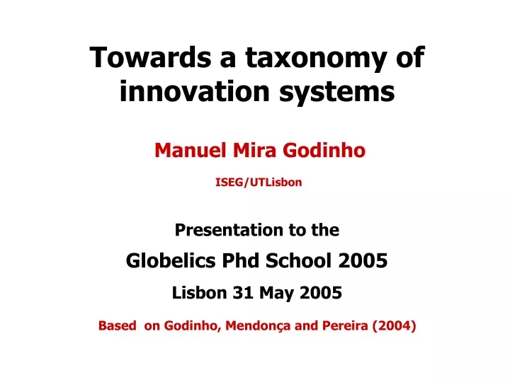 towards a taxonomy of innovation systems manuel