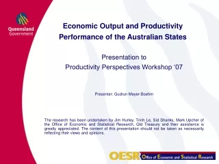 Economic Output and Productivity Performance of the Australian States