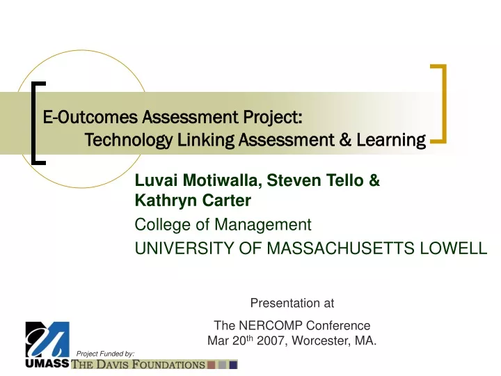 e outcomes assessment project technology linking assessment learning