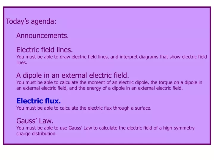 today s agenda announcements electric field lines
