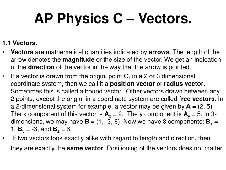 ap physics c vectors