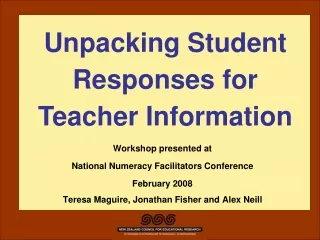 Workshop presented at National Numeracy Facilitators Conference February 2008