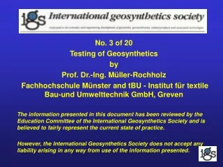 No. 3 of 20 Testing of Geosynthetics by Prof. Dr.-Ing. Müller-Rochholz