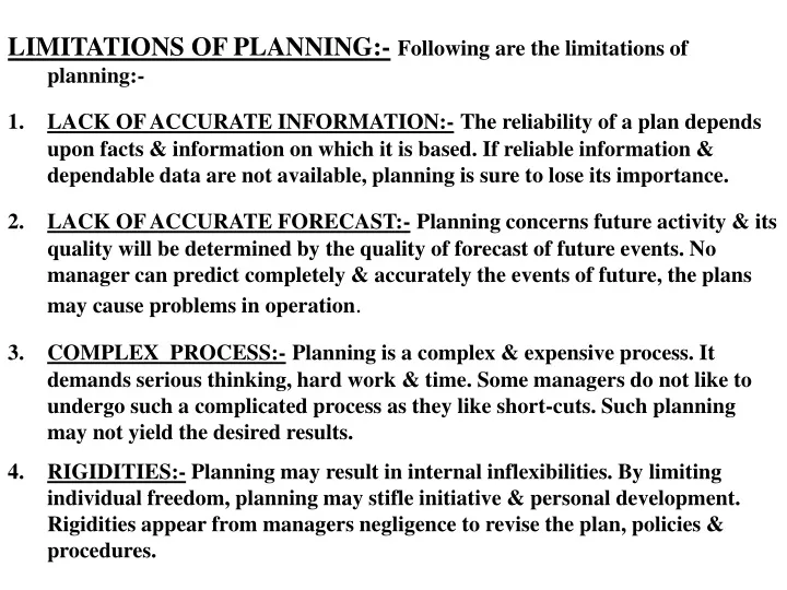 limitations of planning following