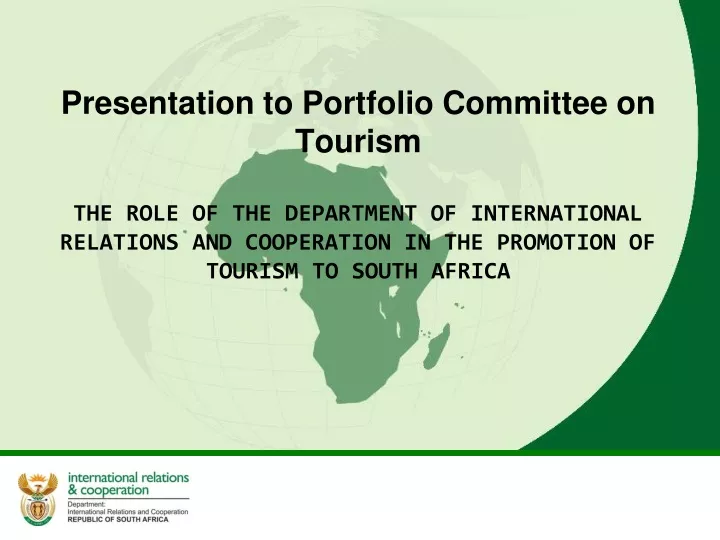 presentation to portfolio committee on tourism