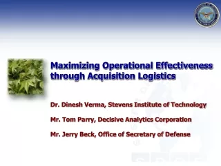 Maximizing Operational Effectiveness through Acquisition Logistics