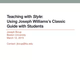 Teaching with  Style : Using Joseph Williams’s Classic Guide with Students
