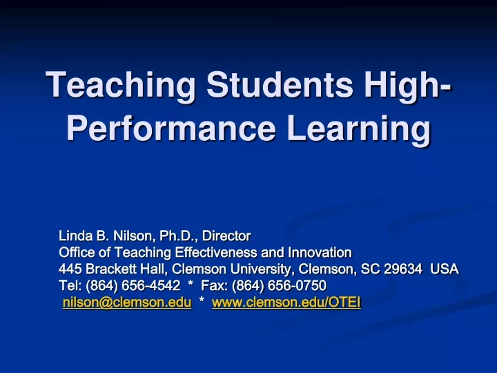 teaching students high performance learning