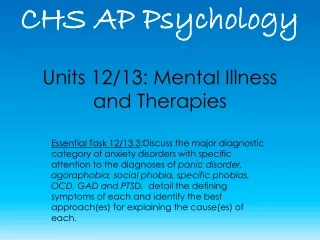 Units 12/13: Mental Illness and Therapies