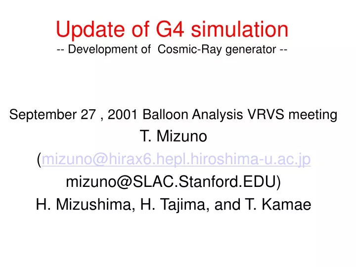 update of g4 simulation development of cosmic ray generator