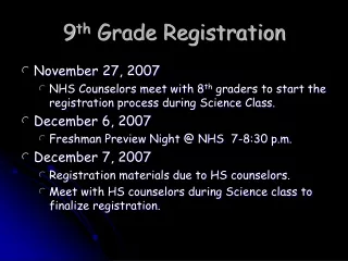 9 th  Grade Registration