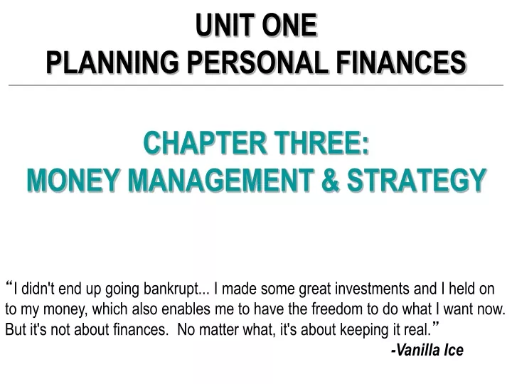 chapter three money management strategy