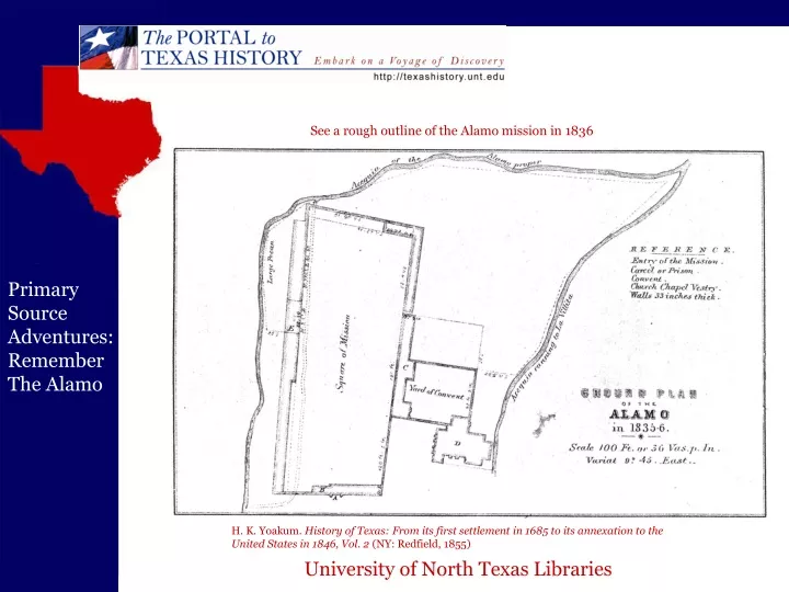 see a rough outline of the alamo mission in 1836