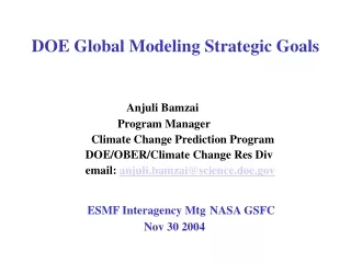 DOE Global Modeling Strategic Goals