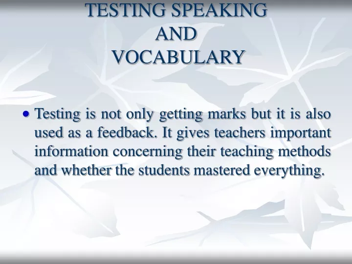 testing speaking and vocabulary