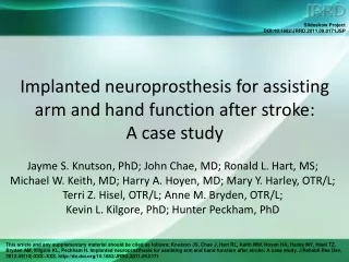 Implanted neuroprosthesis for assisting arm and hand function after stroke:  A case study