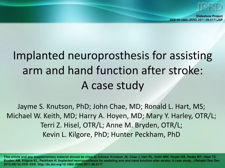 implanted neuroprosthesis for assisting arm and hand function after stroke a case study