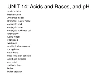 UNIT 14: Acids and Bases, and pH acidic solution basic solution Arrhenius model
